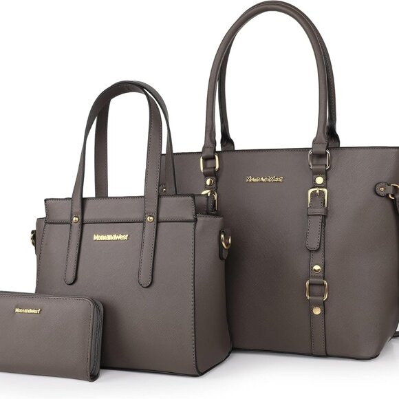 3PCS Women Purses Set Tote Bag Wallet Satchel Leather Zipper Gift - Picture 1 of 6